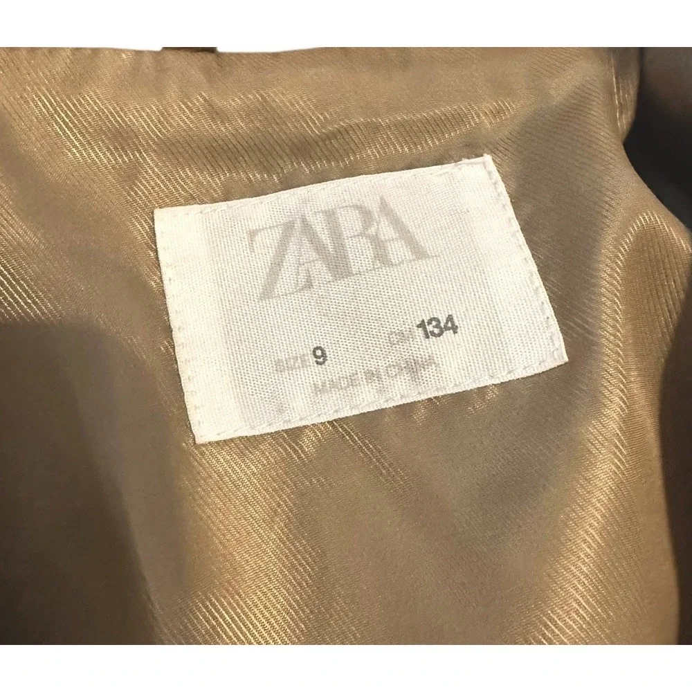 Zara Girls woll blend double‎ breasted coat size 9c/134 cm Pre Owned Beige/Tan